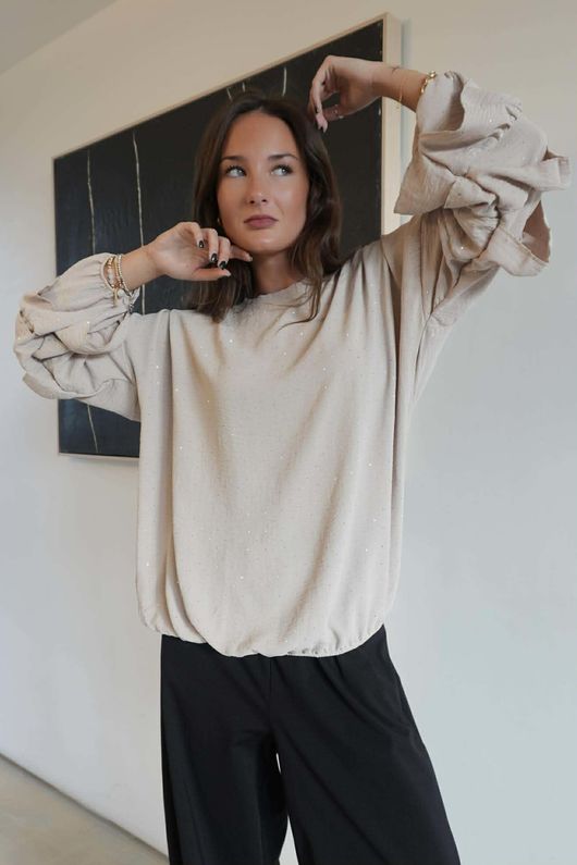 Stella Micro Stud Ruffle Blouse Stone /10